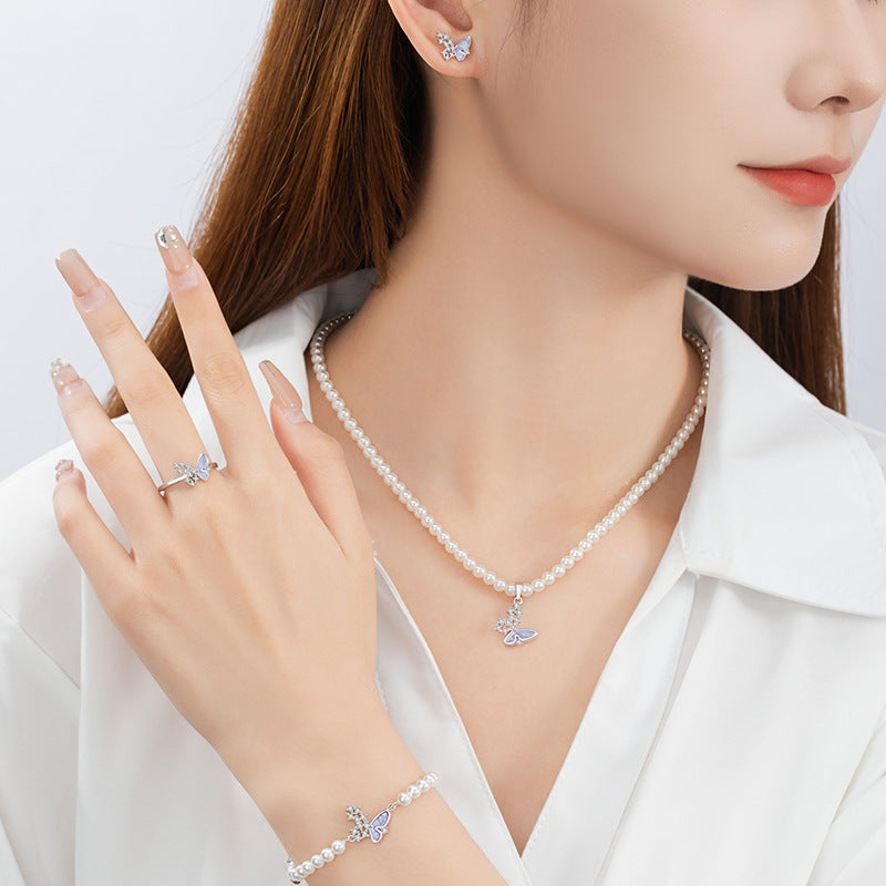 Fantasy Butterfly Sterling Silver S925 Necklace Women's Light Luxury Versatile Shijia Pearl Clavicle Chain Ins Style Zircon Pendant