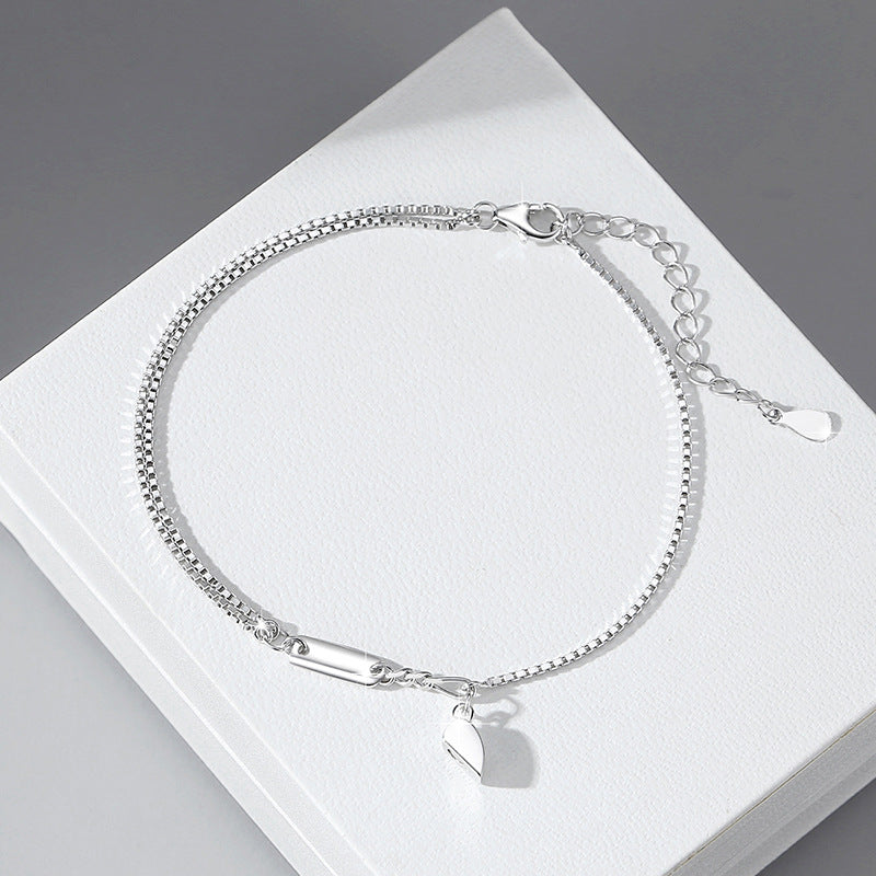 Lovely Sterling Silver 925 Couple Magnetic Bracelet Niche Design Light Luxury Chain Bracelet Ins Style Square Brand Bracelet