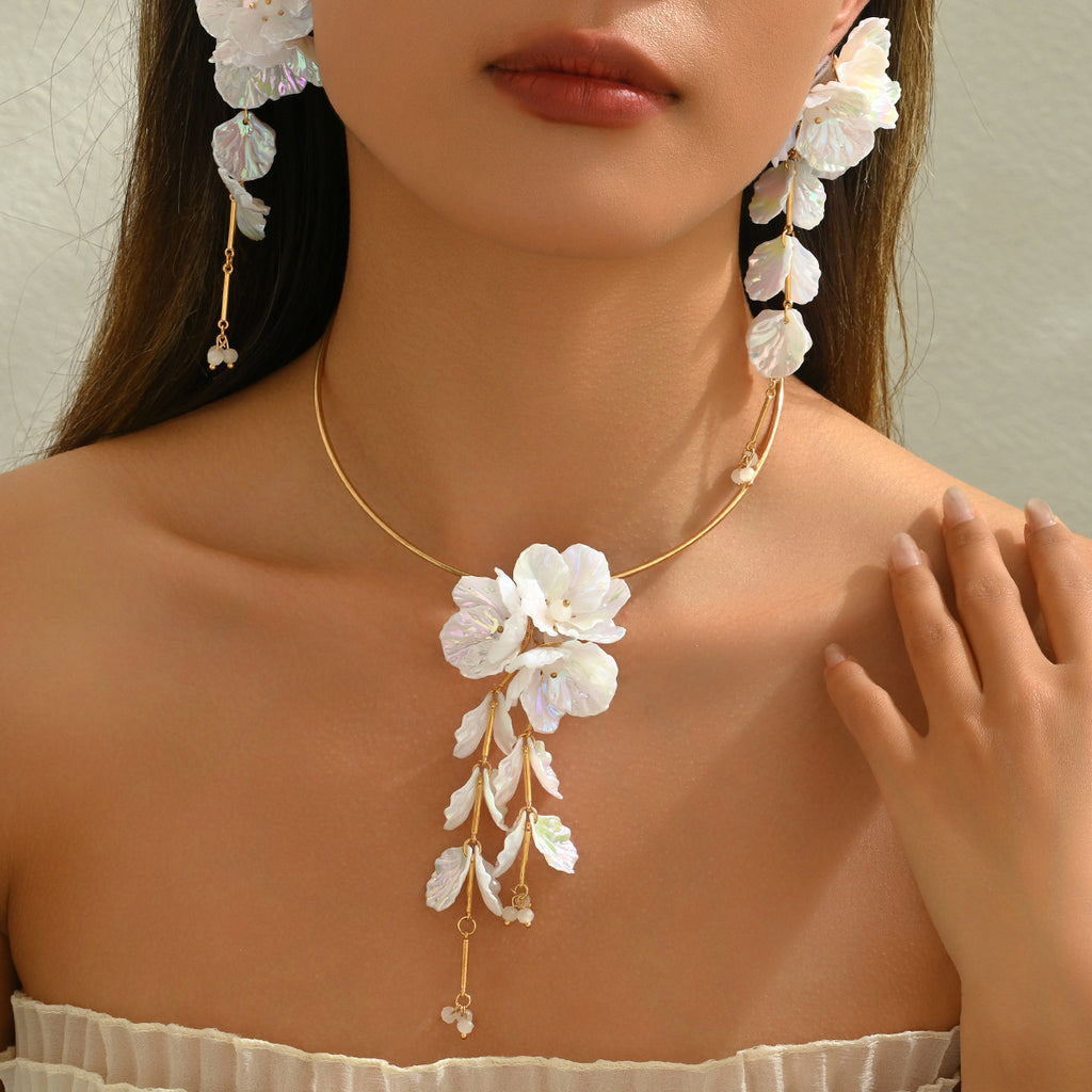 White Cascading Flower Jewelry