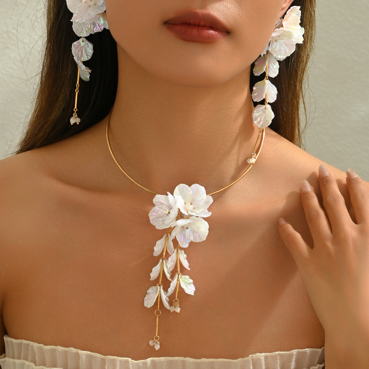White Cascading Flower Jewelry