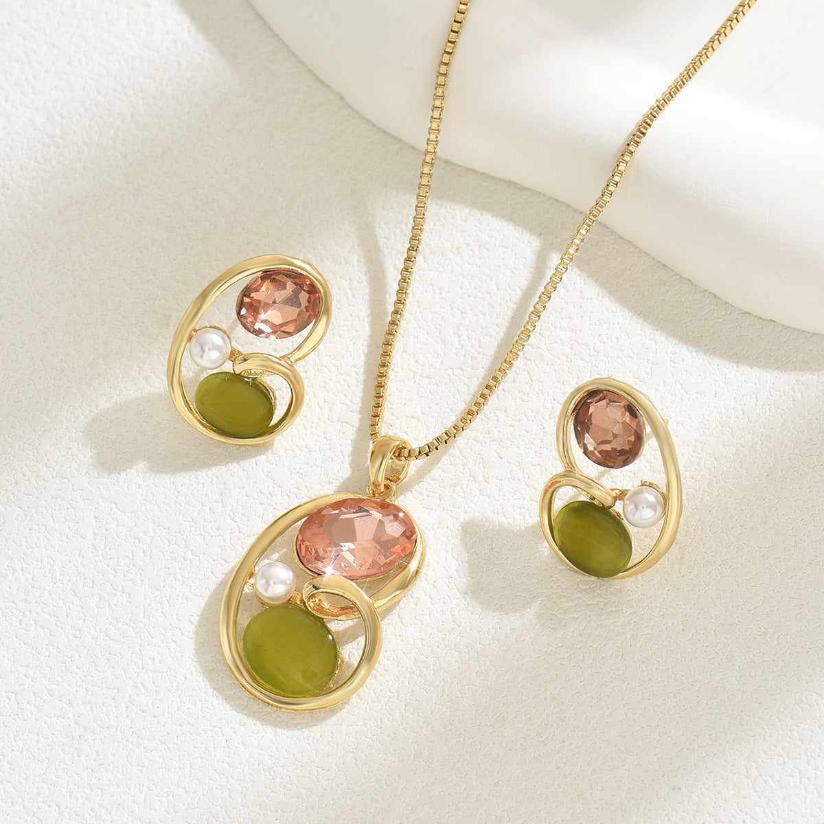 Pink and Olive Double-Center Jewelry — product image 3