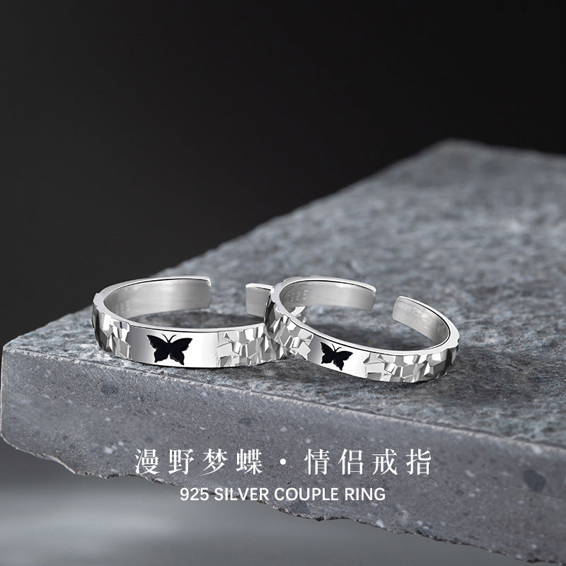 Butterfly Sterling Silver 925 Couple Ring Niche Design Light Luxury Star Ring Ins Valentine's Day Broken Ice Ring