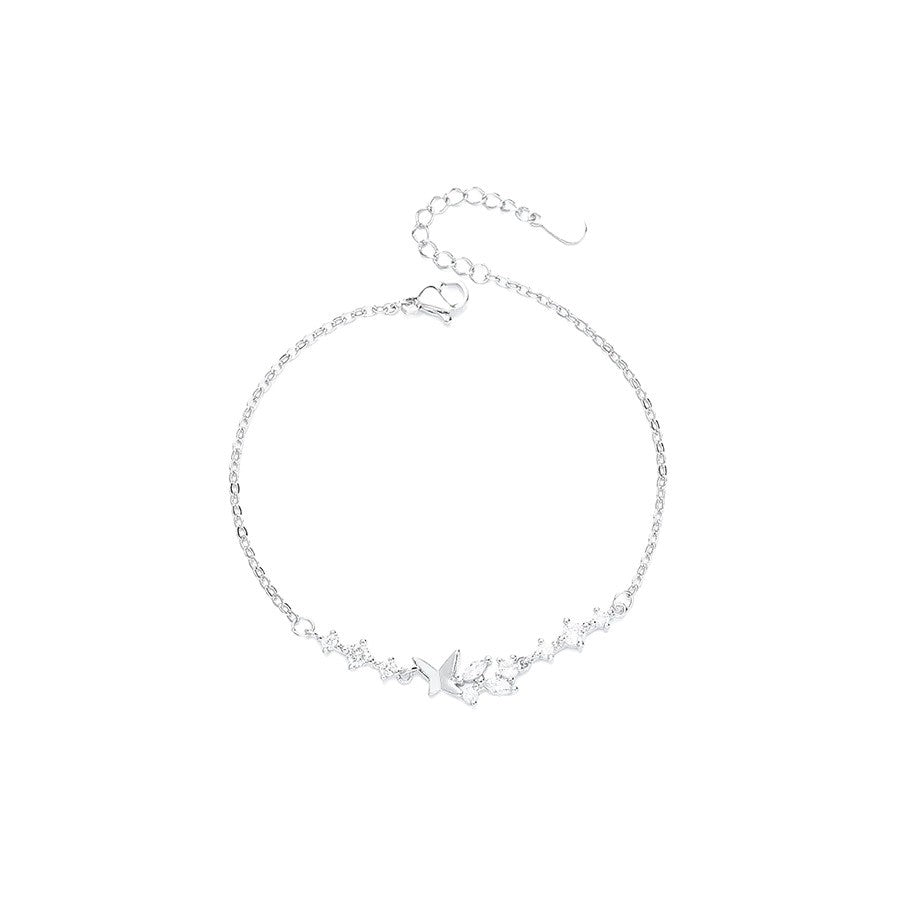 Shining Butterfly Pure Silver 999 Bracelet Female Niche Design Light Luxury Zircon Bracelet Ins Style Gift Star Bracelet