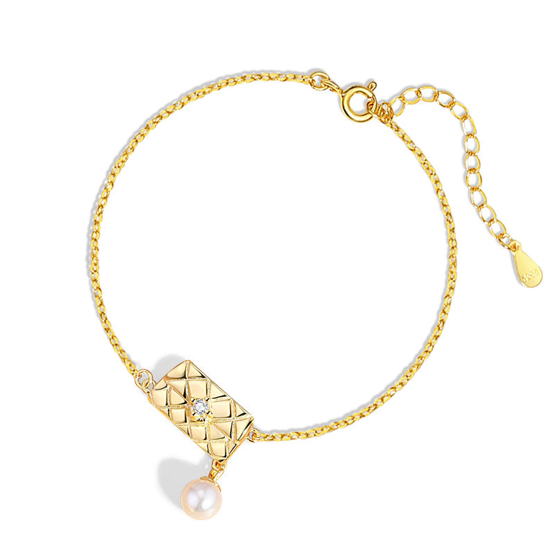 Original Bag Sterling Silver 925 Bracelet Female Niche Design Light Luxury Pearl Bracelet Ins Wind Bag You Happy Bracelet