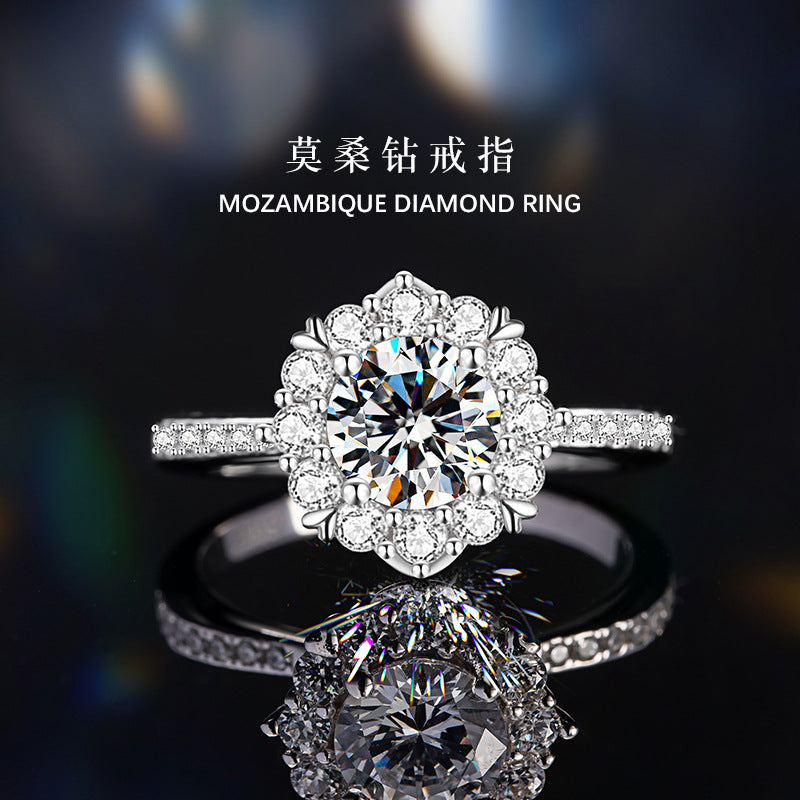 Romantic Star River Sterling Silver 925 Diamond Ring Women's Light Luxury Proposal Wedding Ring Ins Style Love Ring