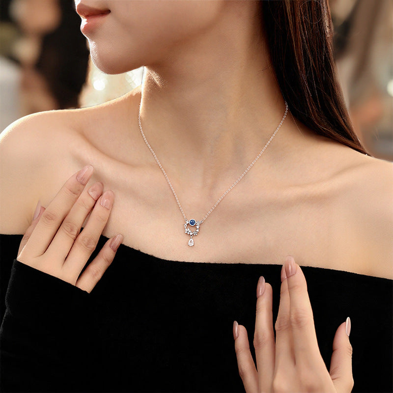 S925 Sterling Silver Necklace White Agate Starry Sky Stone Garland Niche Girl Style Clavicle Chain Jewelry Live Supply