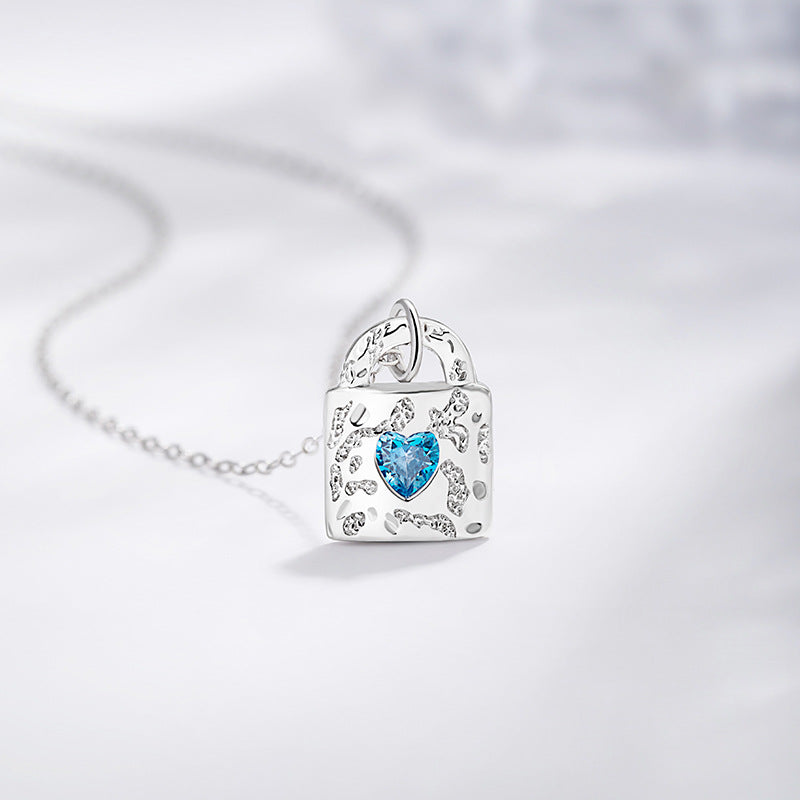 Women's Heart-Shaped Sterling Silver 925 Necklace Fashionable All-Match Zircon Lock Clavicle Chain Ins Style with Your Pendant in Mind