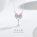 Bow Sterling Silver 925 Necklace Female Niche Design Light Luxury Tassel Zircon Clavicle Chain Love Pink Diamond Pendant