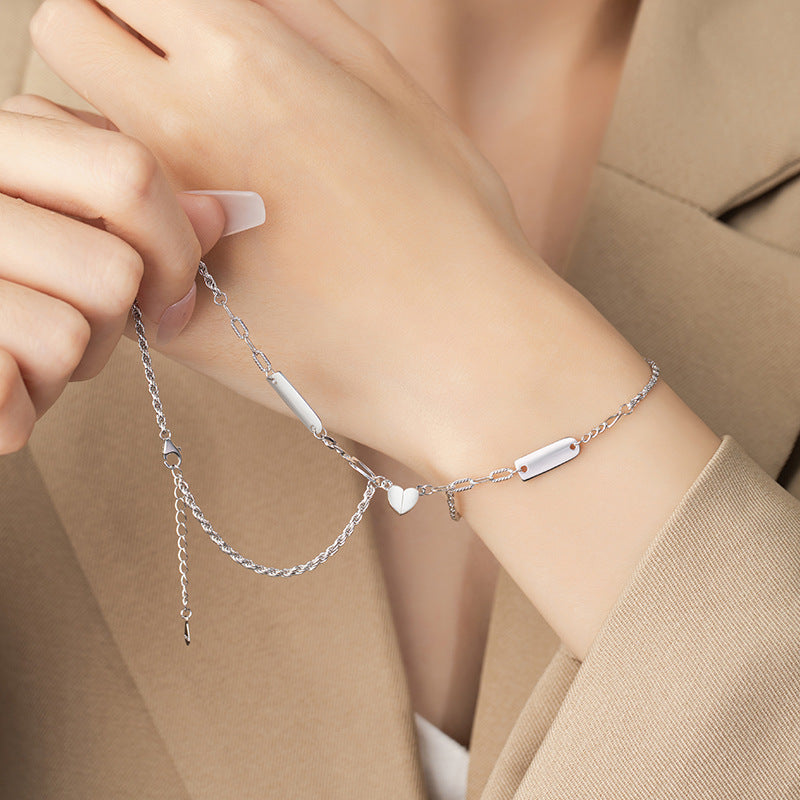 Love Sterling Silver S925 Couple Magnetic Bracelet Niche Design Light Luxury Chain Bracelet Ins Style Square Brand Bracelet