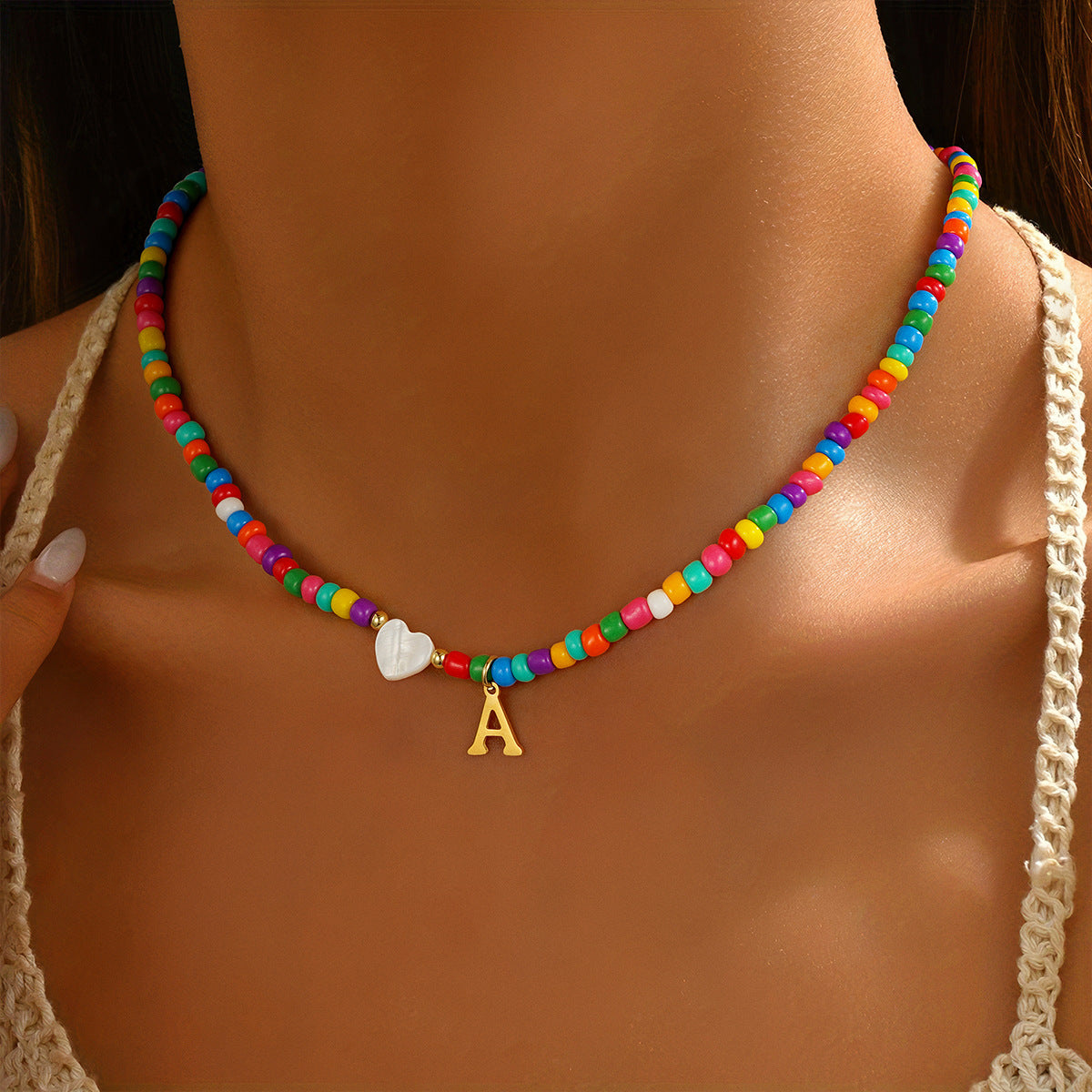 Colorful Initial Bead Necklace