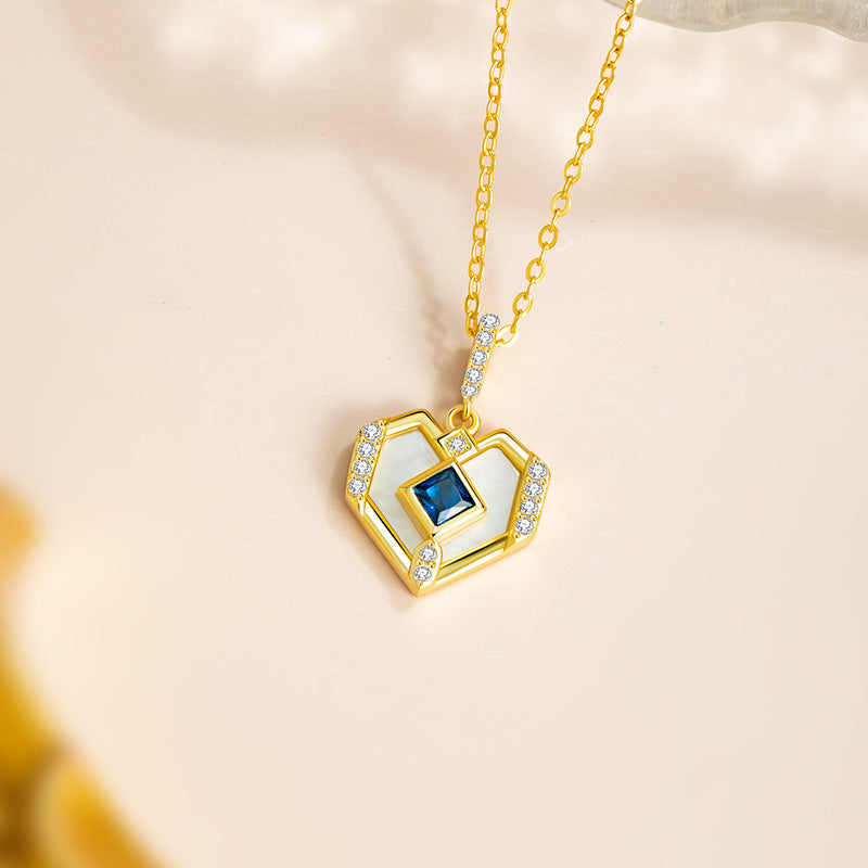 I Have You in My Heart Sterling Silver 925 Necklace Female Niche Design Light Luxury White Fritillary Clavicle Chain High-Grade Love Pendant