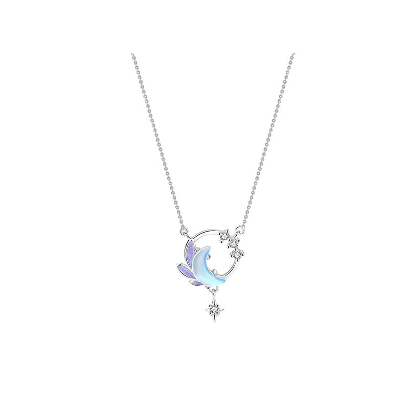 Original Moon Star Necklace Female National Fashion Clavicle Chain Sterling Silver Niche Artistic Cold Enamel Girlfriends Gift Delivery