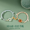 Tongxin Knot Sterling Silver S925 Couple Bracelet Men and Women Simple Chalcedony Bracelet New Chinese Style Safety Buckle Lucky Bracelet