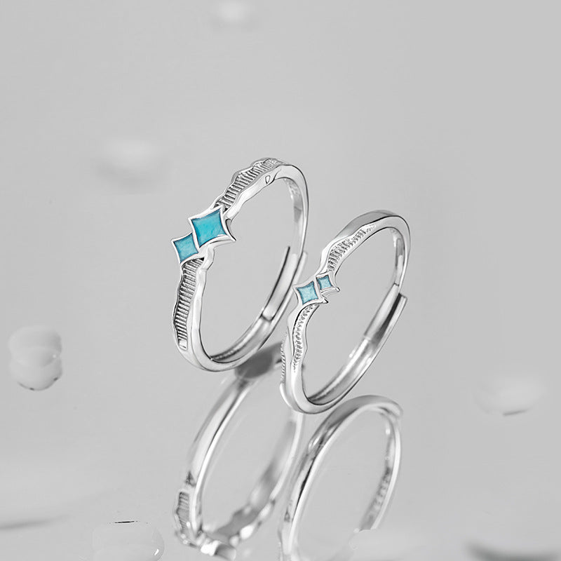 Star Sterling Silver 925 Luminous Couple Ring Men and Women Fashion Versatile Starry Ring Ins Meteor Shower Ring