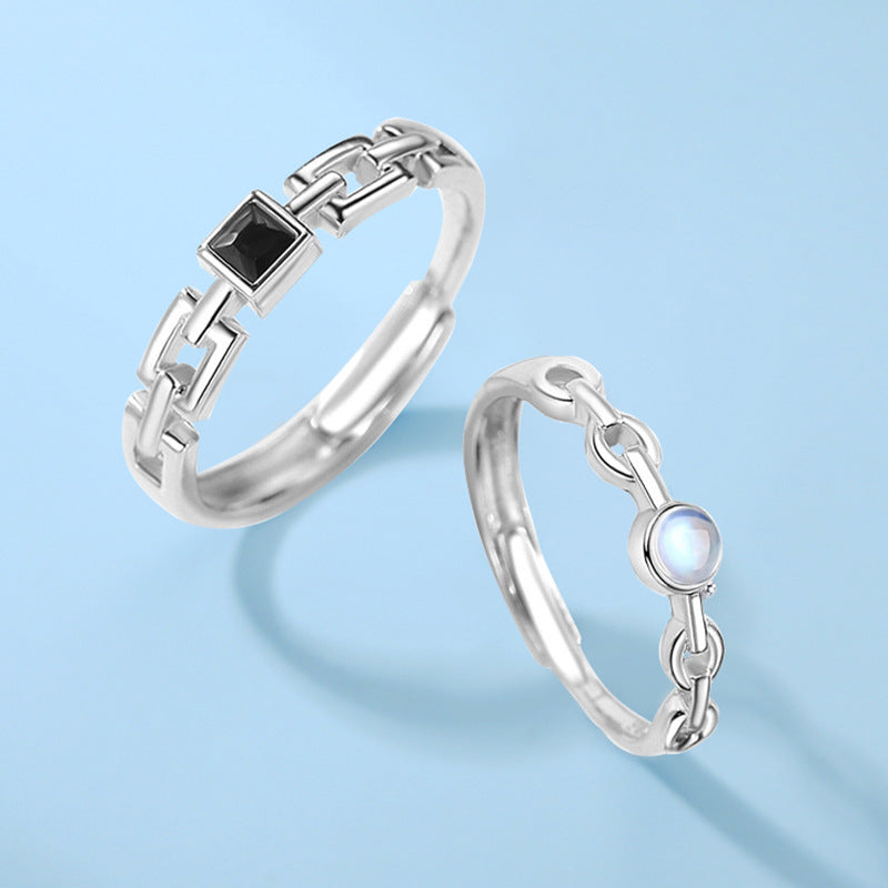 Tongxin Knot Sterling Silver 925 Couple Ring Niche Design Light Luxury Square Sugar Ring Ins Valentine's Day Gift Pair Ring