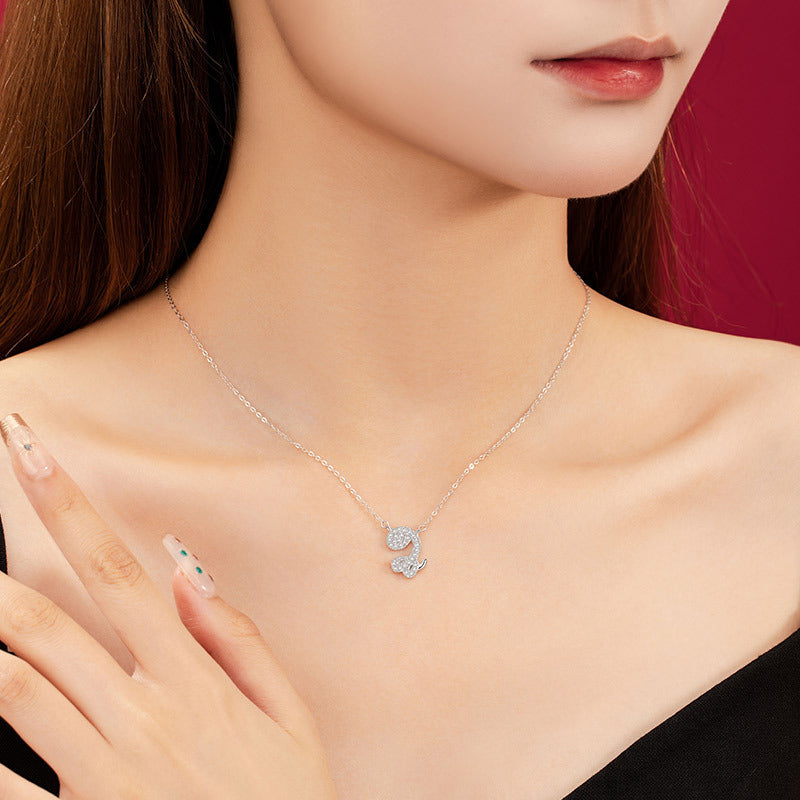 Twelve Zodiac Pure Silver 999 Necklace Niche Design Light Luxury Snake Year Zircon Clavicle Chain Ins Birth Year Pendant