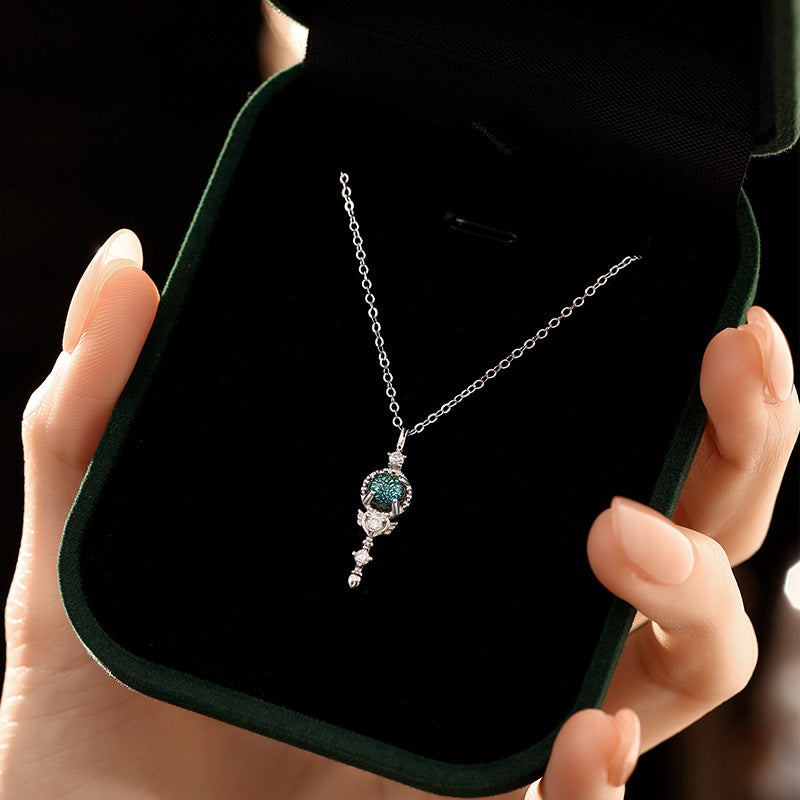 Natural Topaz S925 Sterling Silver Necklace Moonstone Starry Sky Stone Fairy Magic Stick Pendant Niche Silver Jewelry Supply
