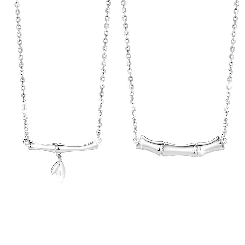 Green Plum Bamboo Horse Sterling Silver 925 Couple Necklace Men and Women Fashion All-Match Clavicle Chain Goods Ins Style Bamboo Pendant