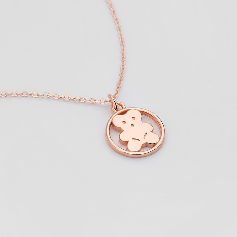 Cute Bear Sterling Silver 925 Necklace Niche Design Light Luxury Glossy Clavicle Chain Ins Style Teddy Bear Pendant