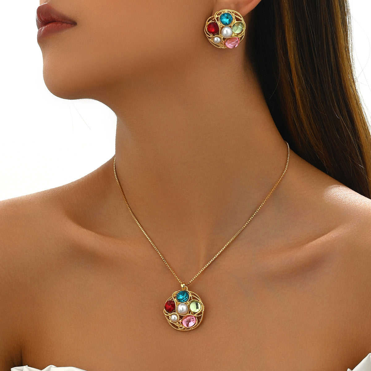 Multicolor Double-Round Pendant Jewelry — product image 2