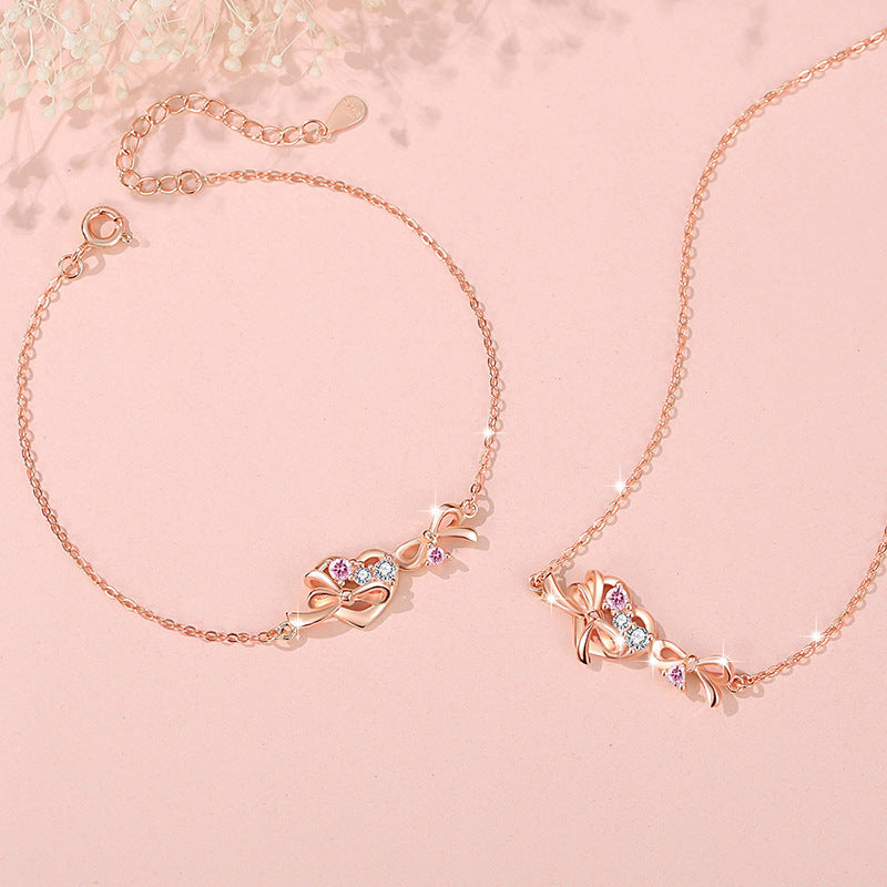 Bowknot Sterling Silver 925 Necklace Female Niche Design Light Luxury Zircon Clavicle Chain Get Things Ins Style Love Pendant