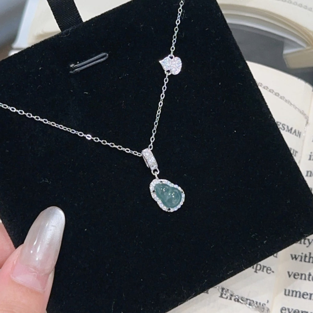 Fu Lu Double Full Sterling Silver 925 Necklace Women's New Chinese National Fashion Dangerous Material Blue Water Jade Clavicle Chain Ins Gourd Pendant