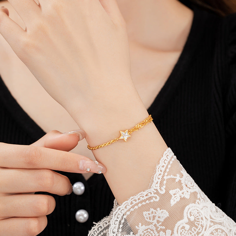 Star Sterling Silver 925 Bracelet Women's Light Luxury High-Grade Meteor Shower Zircon Bracelet Ins Valentine's Day Five-Pointed Star Bracelet