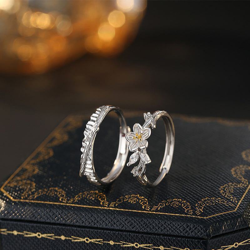 S925 Sterling Silver Couple Ring Light Luxury Niche Advanced Design Open Silver Couple Ring Valentine's Day Gift
