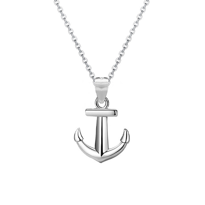 Anchor Sterling Silver 925 Necklace Men's Niche Light Luxury High-Grade Hip Hop Clavicle Chain Vintage Punk Cross Pendant
