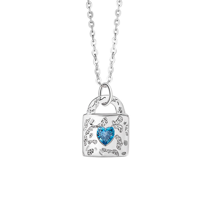 Women's Heart-Shaped Sterling Silver 925 Necklace Fashionable All-Match Zircon Lock Clavicle Chain Ins Style with Your Pendant in Mind