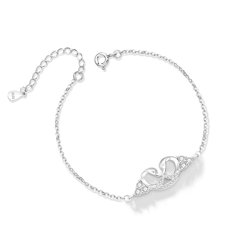 Swan Love Sterling Silver 925 Bracelet Female Niche Design Light Luxury Zircon Bracelet Get Things Ins Style Love Bracelet