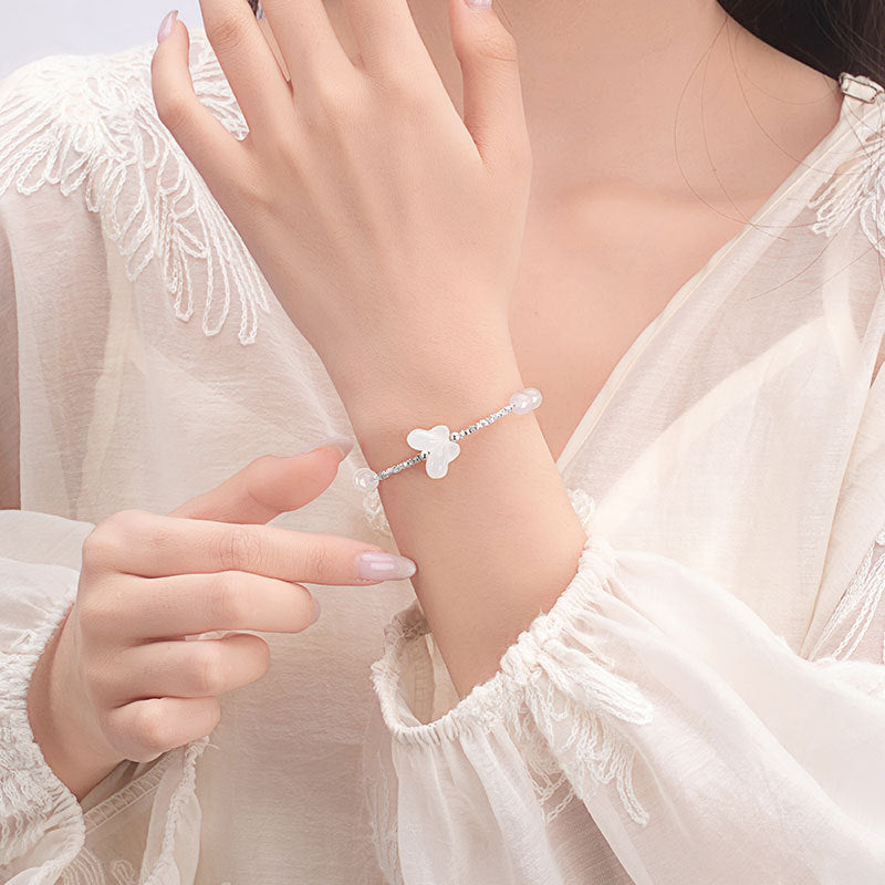 Silver Jewelry Source Factory Wholesale S925 Sterling Silver Broken Silver Couple Bracelet New Butterfly Dancing White Chalcedony Bracelet for Women