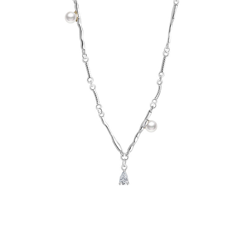 Lava Water Drop Sterling Silver 925 Necklace Women's Light Luxury High-Grade Shijia Pearl Sweater Chain Ins Style Zircon Pendant