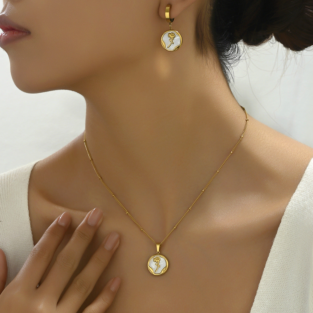 Petite Rose-Detail Circle Jewelry