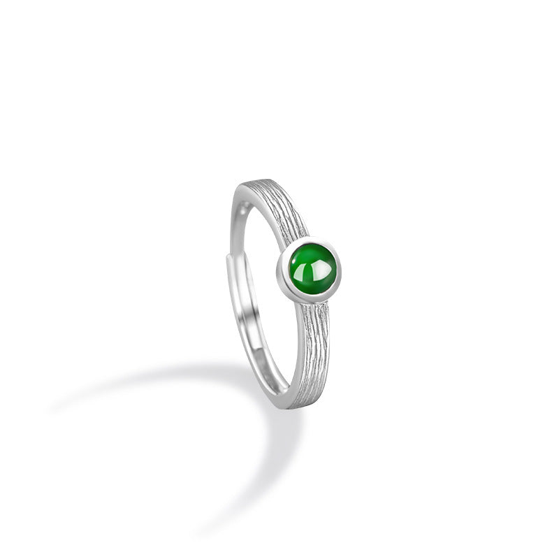 Natural Dangerous Jade Sterling Silver 925 Ring Female Niche Design Light Luxury Ring Ins High-Grade round Ring