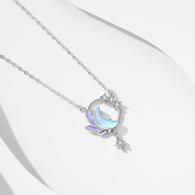 Original Moon Star Necklace Female National Fashion Clavicle Chain Sterling Silver Niche Artistic Cold Enamel Girlfriends Gift Delivery