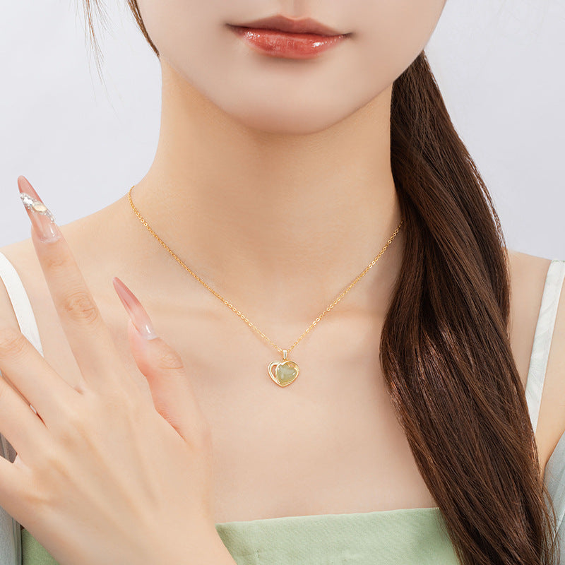 At First Sight, I Fell in Love with Sterling Silver 925 Hetian Jade Necklace New Chinese National Fashion Lovely Clavicle Chain Ins with Your Pendant in My Heart