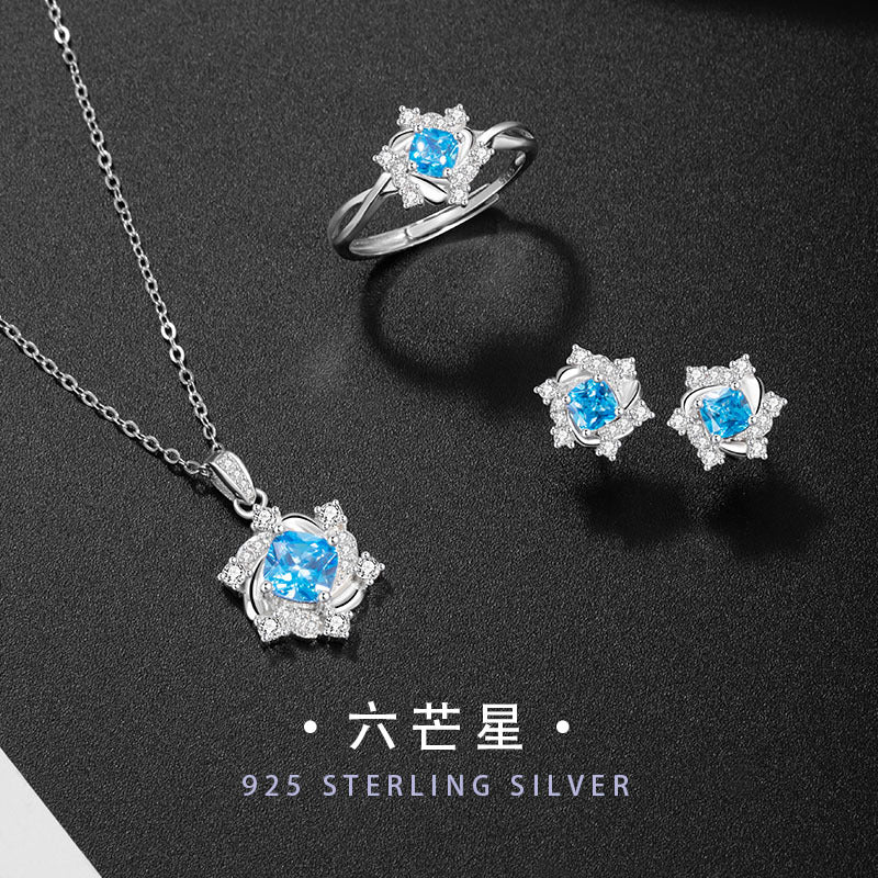 Six-Pointed Star Sterling Silver 925 Necklace Female Niche Design High-Grade Snowflake Zircon Clavicle Chain Ins Style Star Pendant