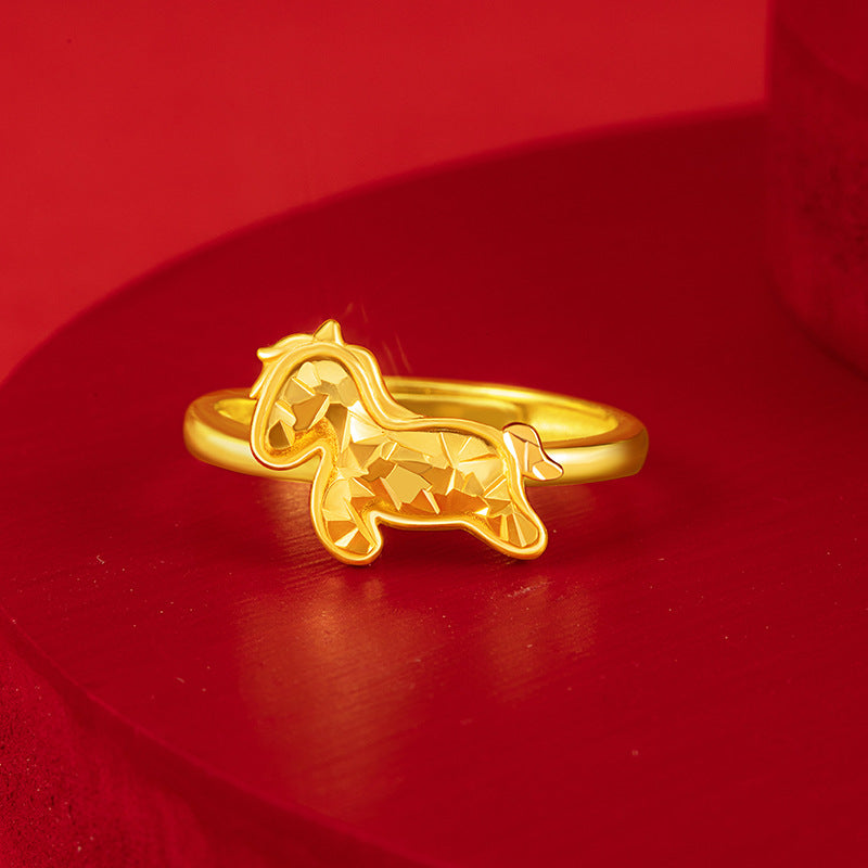 Immediately Rich Flower Sterling Silver 925 Ring Female Niche Design Light Luxury Style Birth Year Ring Ins Zodiac Horse Ring