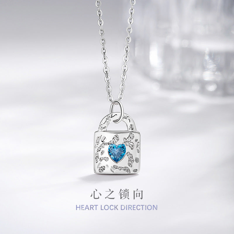 Women's Heart-Shaped Sterling Silver 925 Necklace Fashionable All-Match Zircon Lock Clavicle Chain Ins Style with Your Pendant in Mind