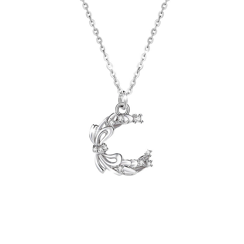 Bowknot Sterling Silver 925 Necklace Female Niche Design Light Luxury Zircon Clavicle Chain Get Things Ins Style Moon Pendant