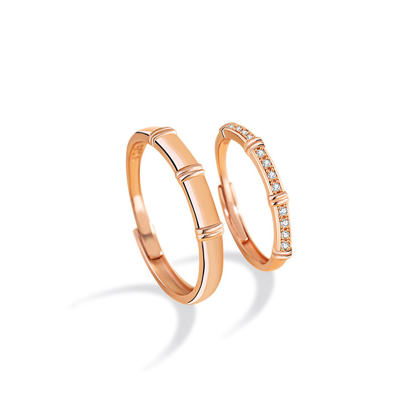 Green Plum Bamboo Horse Sterling Silver 925 Couple Ring Niche Design Light Luxury Bamboo Ring Ins Style Bamboo Ring