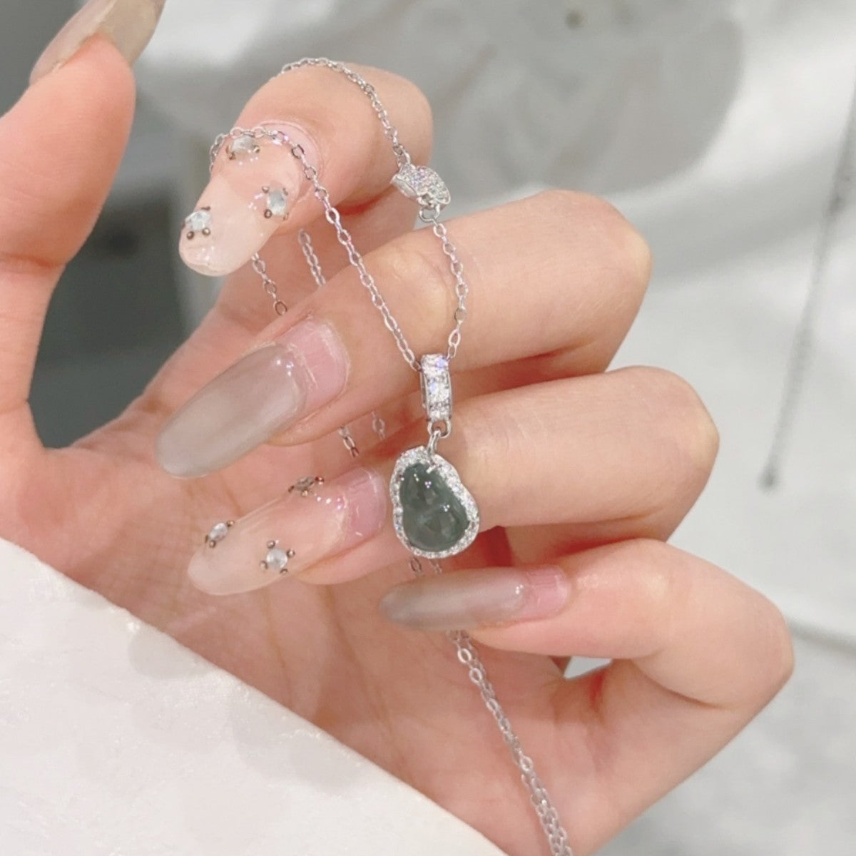 Fu Lu Double Full Sterling Silver 925 Necklace Women's New Chinese National Fashion Dangerous Material Blue Water Jade Clavicle Chain Ins Gourd Pendant