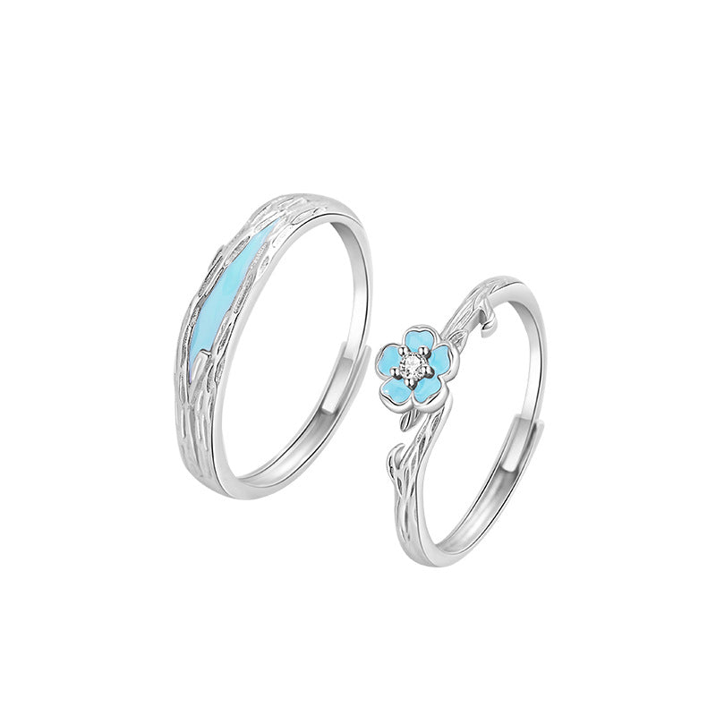 Camellia Sterling Silver 925 Luminous Couple Ring Sweet Cute Flower Ring Ins Valentine's Day Cherry Blossom Ring