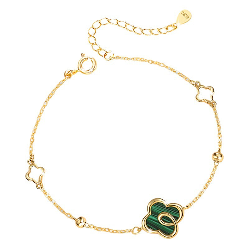 Lucky Clover Sterling Silver 925 Bracelet Women's Fashion Versatile Flower Bracelet Qixi Ins Style Peacock Bracelet
