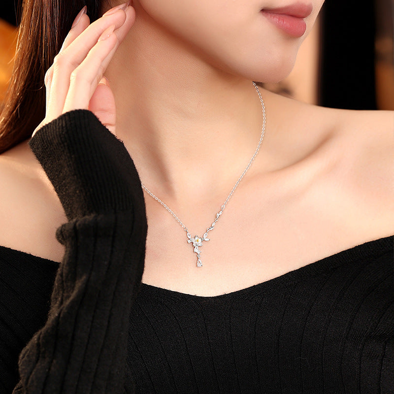 Moli Water Drop Necklace S925 Silver Light Luxury Diamond-Embedded Tassel Clavicle Chain for Girlfriend Valentine's Day Gift Silver Jewelry Wholesale