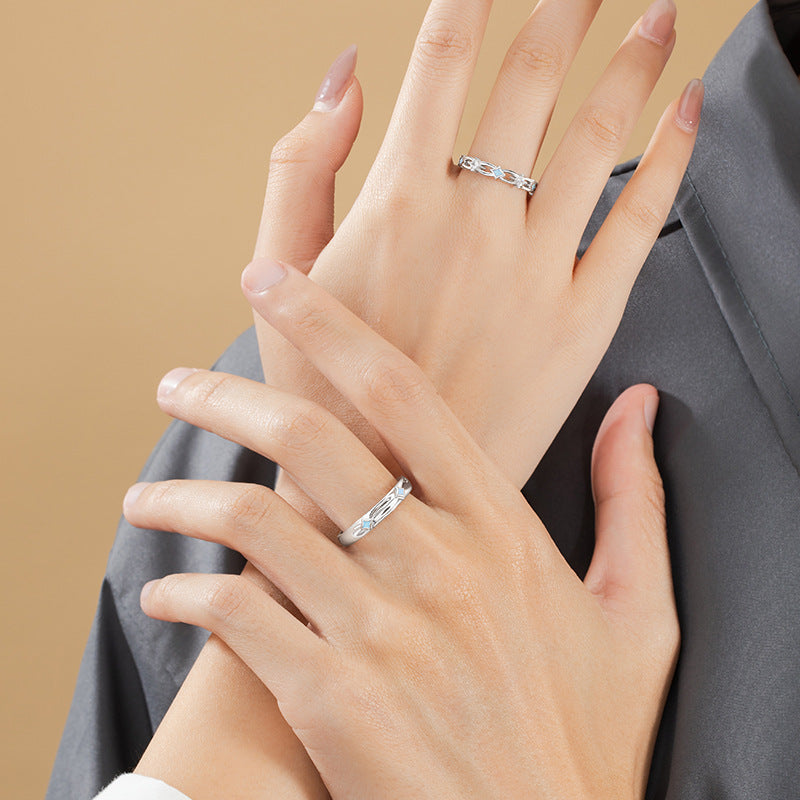 Romantic Star River Sterling Silver 925 Luminous Couple Ring Light Luxury High-Grade Star Ring Ins Wind Star Ring