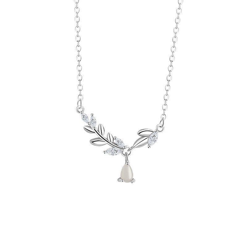 Tassel Safe Sterling Silver 925 Necklace Women's Fashion Versatile Hetian Jade Laurel Clavicle Chain Ins Style Wheat Ear Pendant
