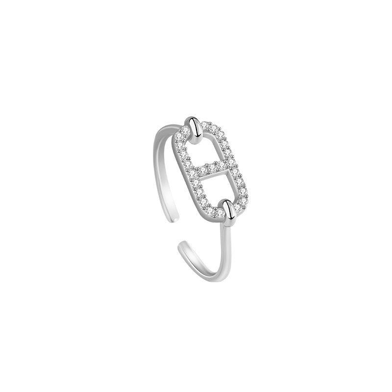 Pig Nose Sterling Silver S925 Ring Women's Light Luxury Fashion Versatile Zircon Ring Ins Style Small Square Candy Bracelet