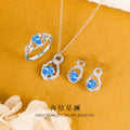 S925 Sterling Silver Ring Necklace Earrings Set Niche Design Vine Winding Blue Zircon Three-Piece Cross-Border Exclusive